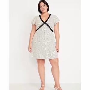 Old Navy Black and White Polka Dot Lace Trim Retro Mini Dress Size XL